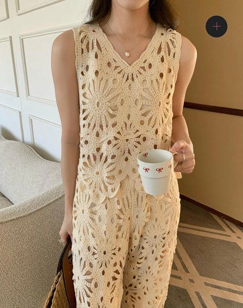 Ladies Crochet Top With Trouser Sets